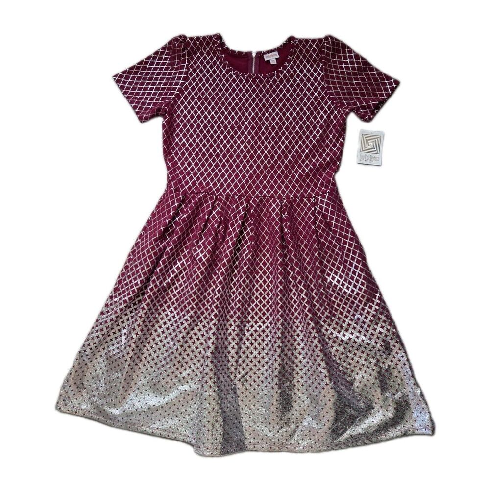 NWT LuLaRoe Amelia Burgundy Gold Metallic Fit & Flare Dress Womens 3XL